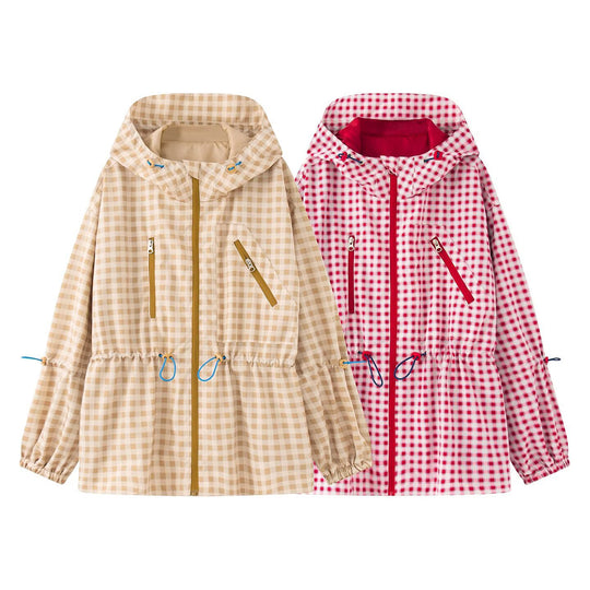 Damen Leichter Vichy‑Karo‑Parka mit Kapuze, Tunnelzugtaillierung und Reißverschlusstaschen Shop Nory