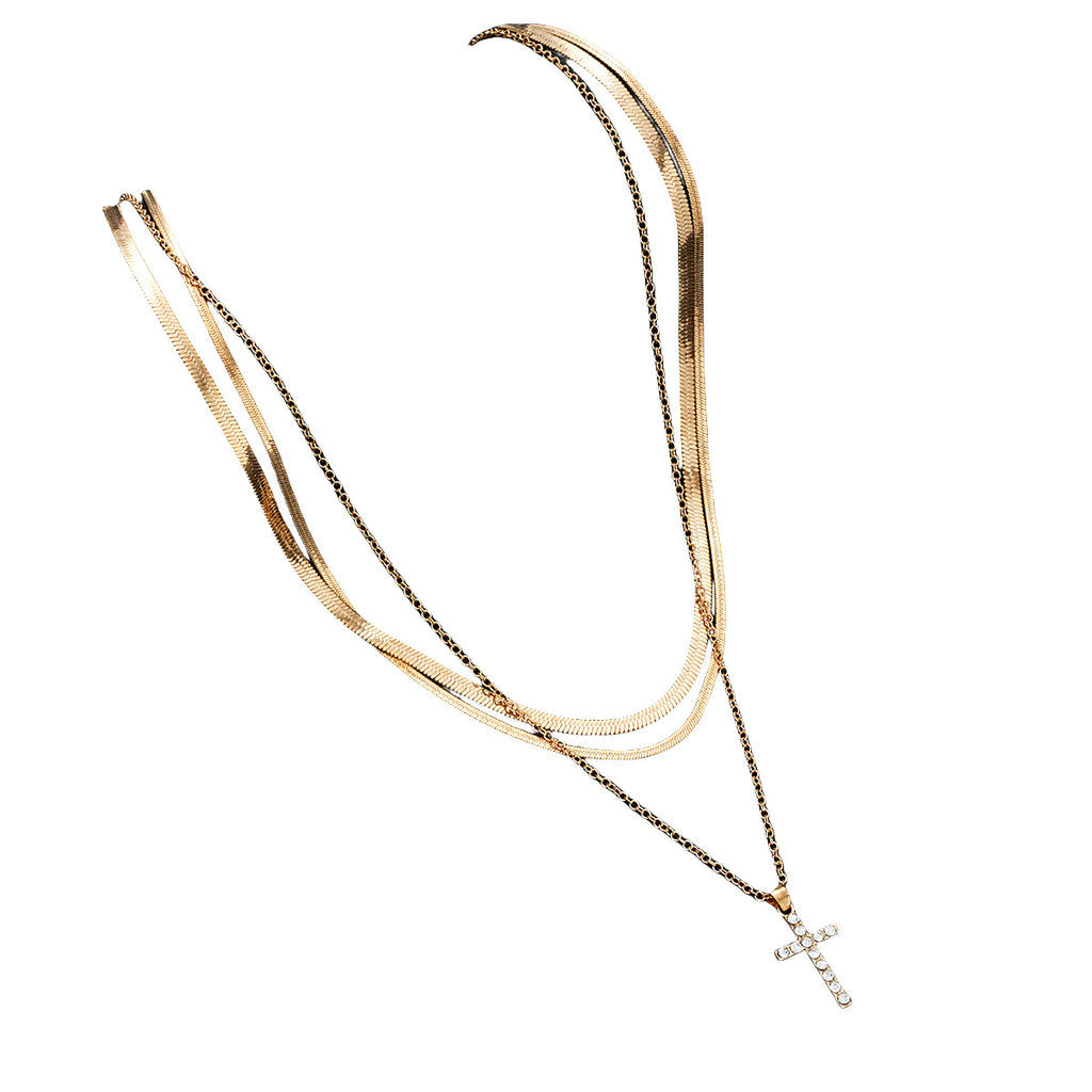 Damen Halskette Set mit funkelndem Kreuzanhänger und schmalen Ketten Shop Nory