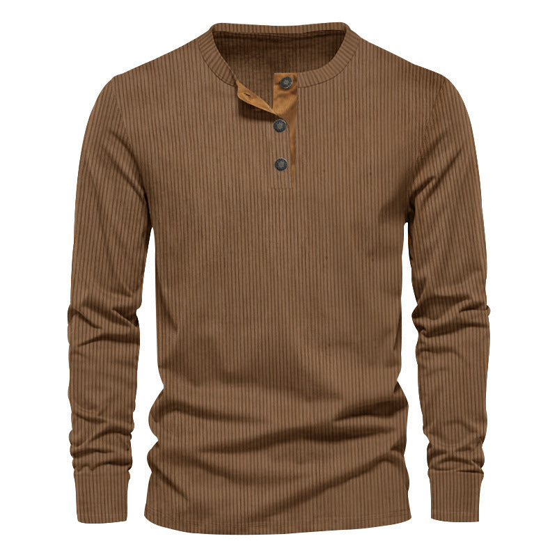 Herren lässiges Langarmshirt mit Knopfleiste und Rippstruktur
