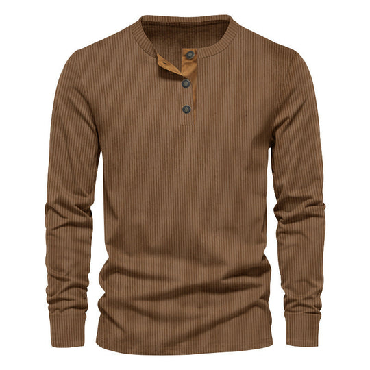 Herren lässiges Langarmshirt mit Knopfleiste und Rippstruktur