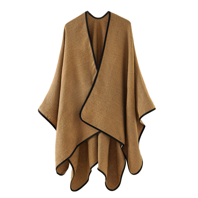 Damen Wollmix-Cape im Oversize-Umhang mit Kontrastkettelung Shop Nory