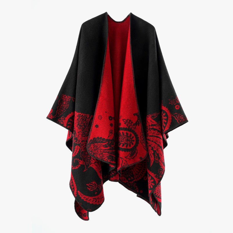 Damen Reversibler Jacquard-Capeponcho aus Wollmix mit Paisley-Motiv und offenem Fall Shop Nory