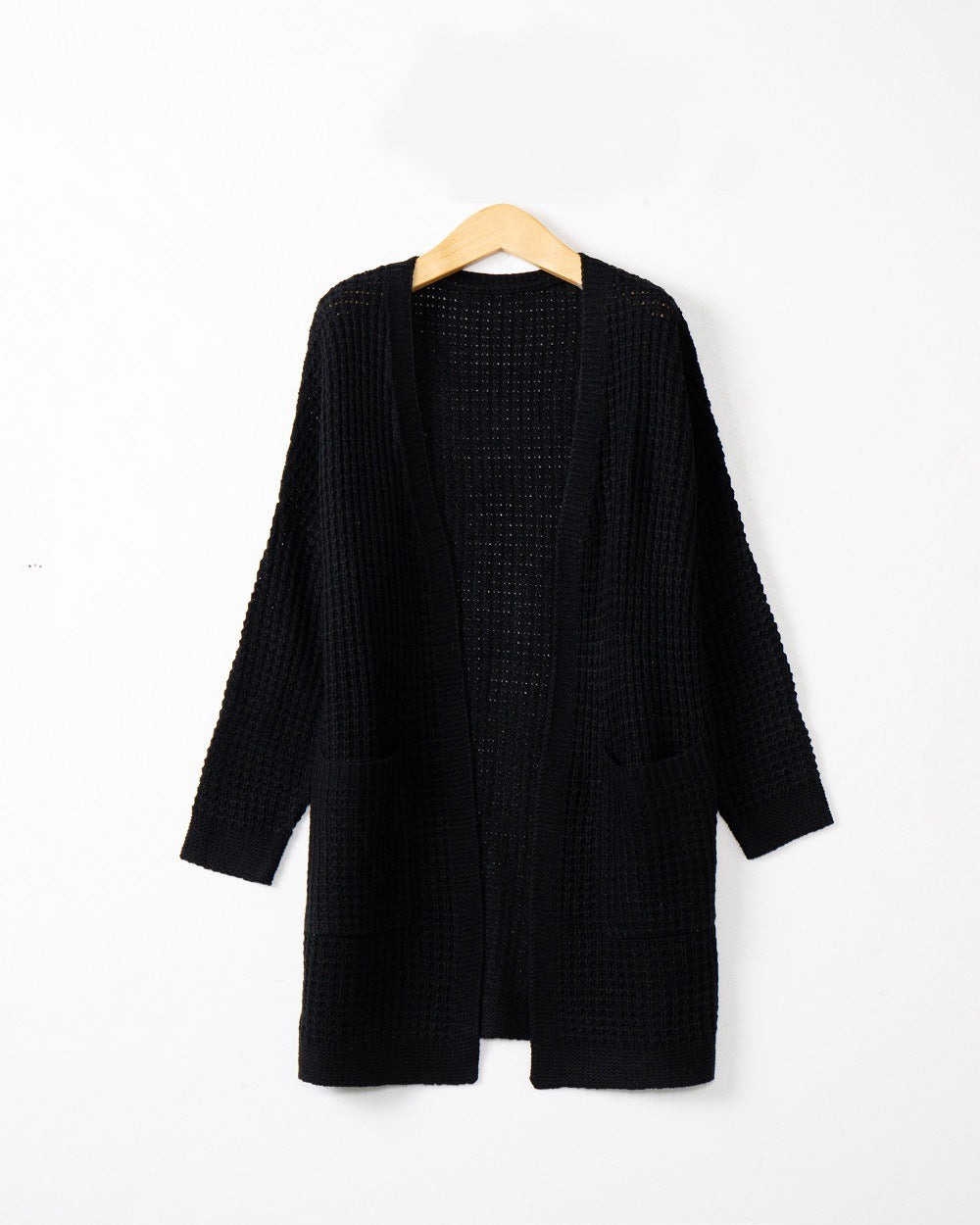 Damen Langer Oversize Strickmantel mit offener Front und aufgesetzten Taschen Shop Nory