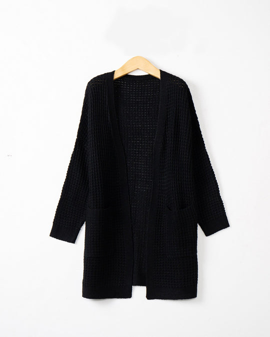 Damen Langer Oversize Strickmantel mit offener Front und aufgesetzten Taschen Shop Nory