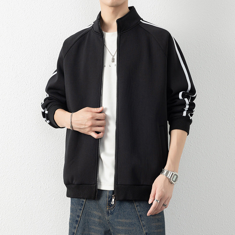 Herren Freizeit-Trainingsjacke mit Stehkragen, Reißverschluss und Kontraststreifen Shop Nory