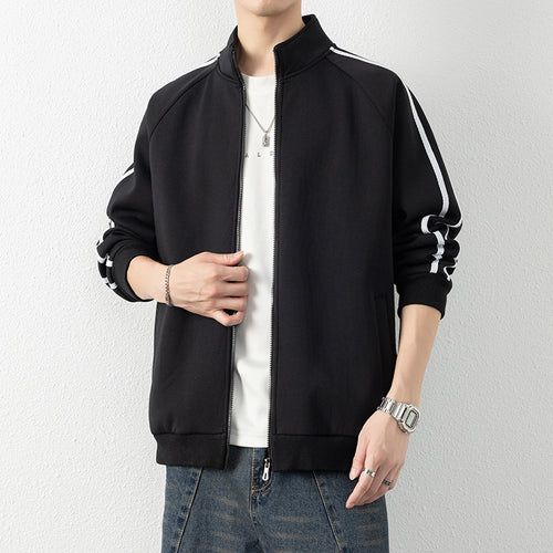Herren Freizeit-Trainingsjacke mit Stehkragen, Reißverschluss und Kontraststreifen Shop Nory