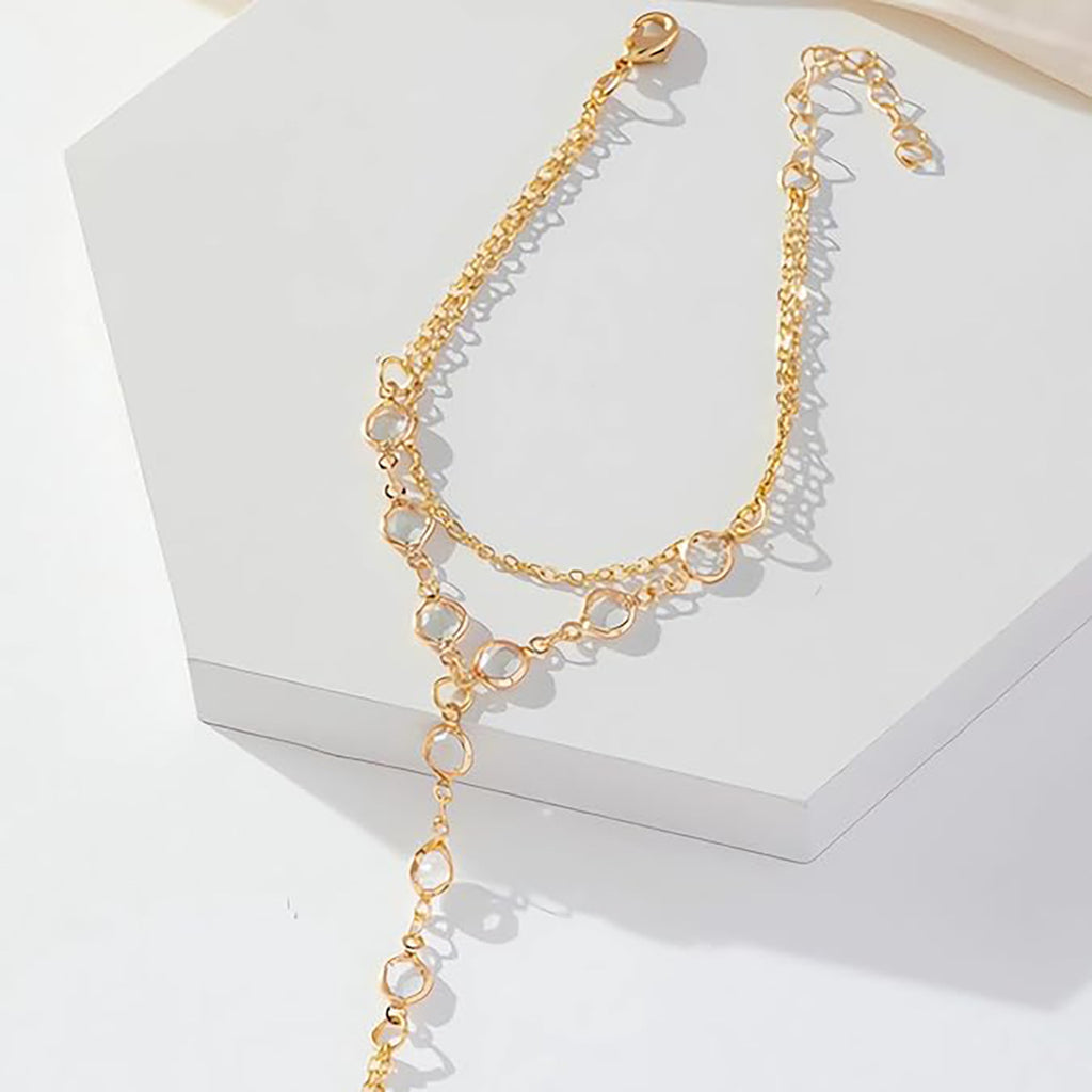 Damen zarte Fußkettchen mit eleganten Glieder- und Kristallakzenten Shop Nory