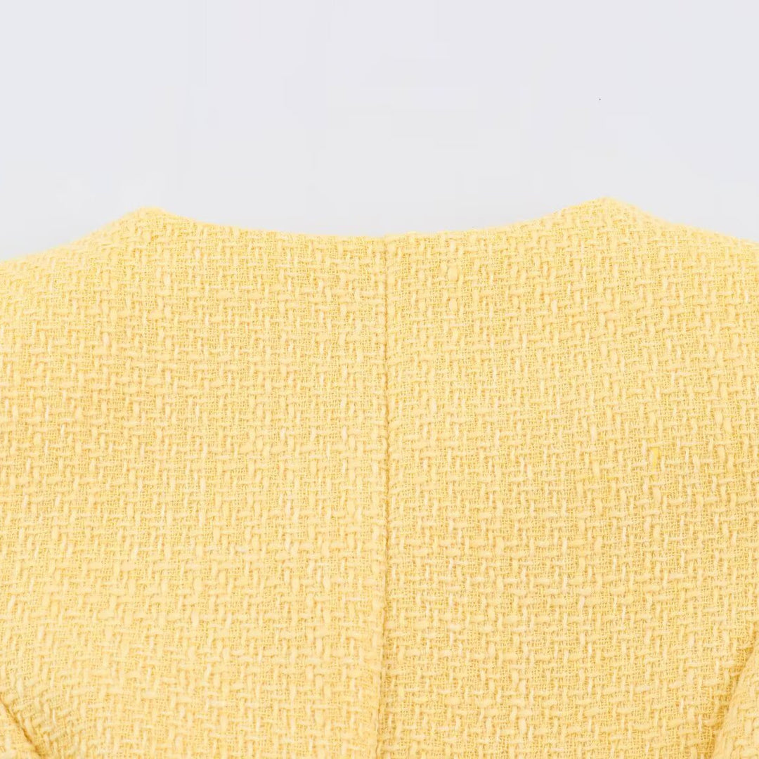 Damen Kurzjacke im Bouclé‑Tweed‑Stil mit Perlenknöpfen und Taillengürtel Shop Nory