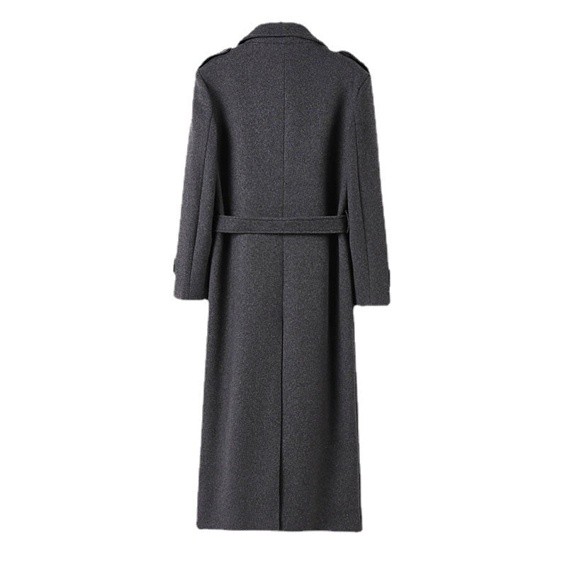 Herren Bodenlanger Einreihiger Wollmix-Mantel mit markantem Revers und Schulterriegel Shop Nory