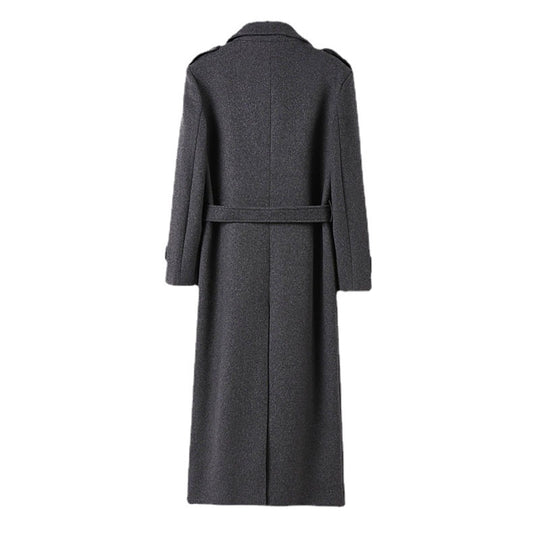 Herren Bodenlanger Einreihiger Wollmix-Mantel mit markantem Revers und Schulterriegel Shop Nory