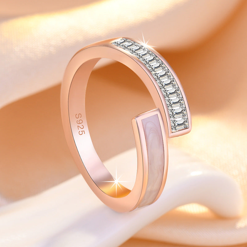 Damen Offener Ring aus 925er Silber mit rosegoldener Beschichtung und funkelnden Zirkonia Shop Nory