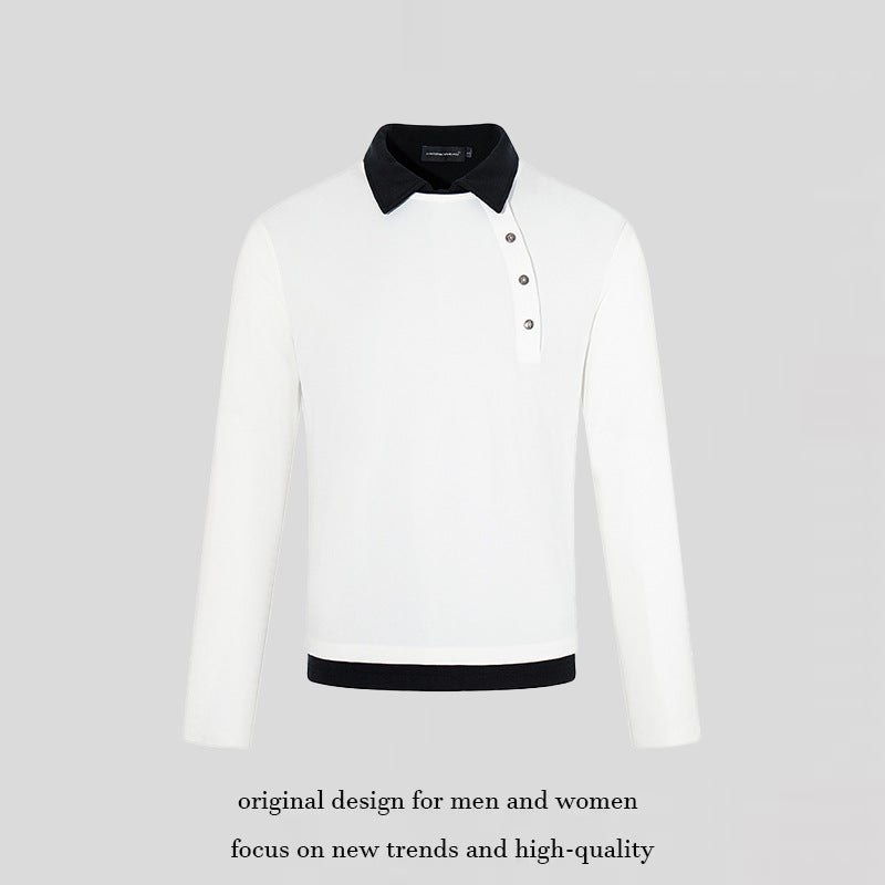 Herren Langarm-Poloshirt mit asymmetrischer Knopfleiste und kontrastierendem Kragen Shop Nory