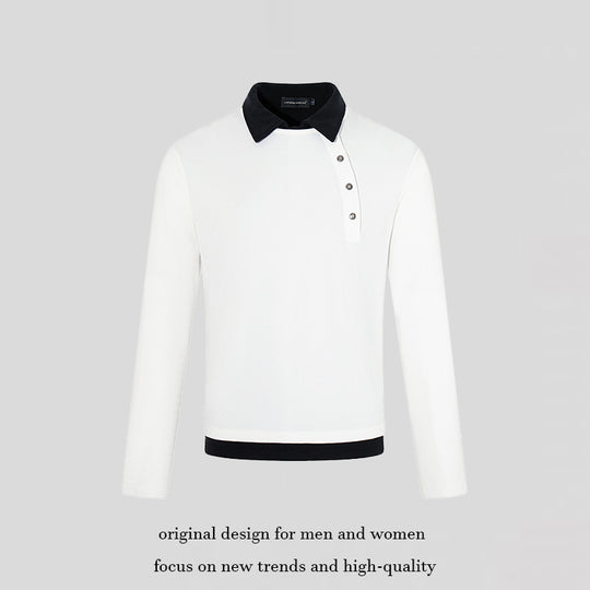 Herren Langarm-Poloshirt mit asymmetrischer Knopfleiste und kontrastierendem Kragen Shop Nory