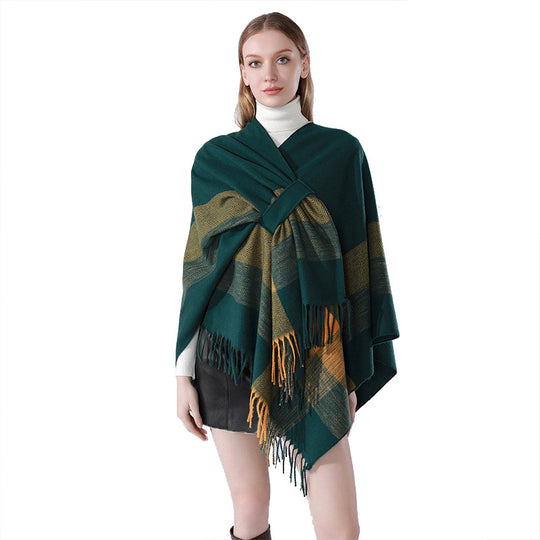 Damen Leichter Wollmix-Überwurf im Kimono-Schnitt mit Fischgrät‑Besatz und Fransensaum Shop Nory