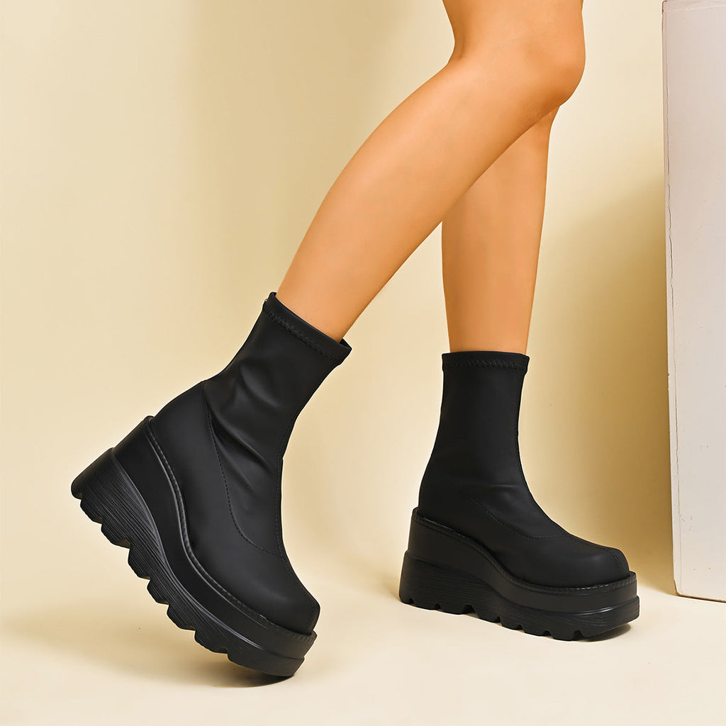 Damen High-Top Stiefeletten mit doppeltem Plateau