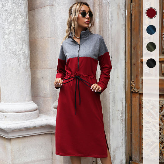 Damen Sportliches Midikleid mit Stehkragen, Reißverschluss & Taillenzug Shop Nory