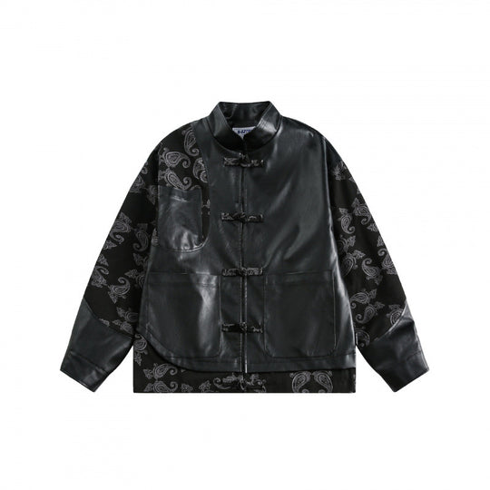 Unisex Jacke im Chinoiserie-Style mit Kunstlederfront, Stehkragen und Paisley-Ärmeln Shop Nory