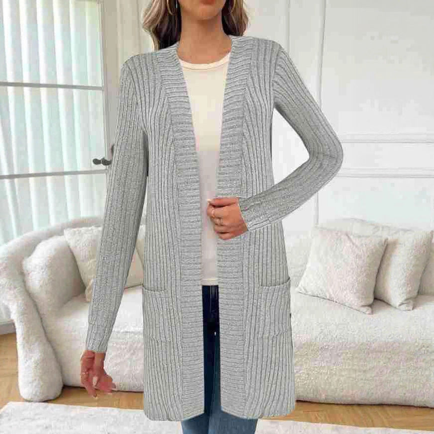 Damen Longline Rippstrick Cardigan mit Taschen Shop Nory