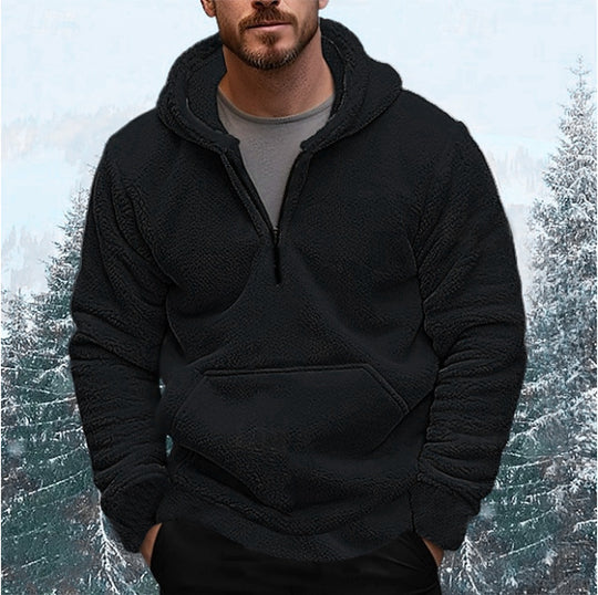 Herren sherpa fleece-hoodie mit halbem Reißverschluss, Kapuze und großer Kängurutasche Shop Nory