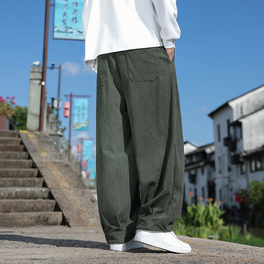 Herren Weit geschnittene Cord-Relaxhose mit elastischem Bund und Zierkordel Shop Nory