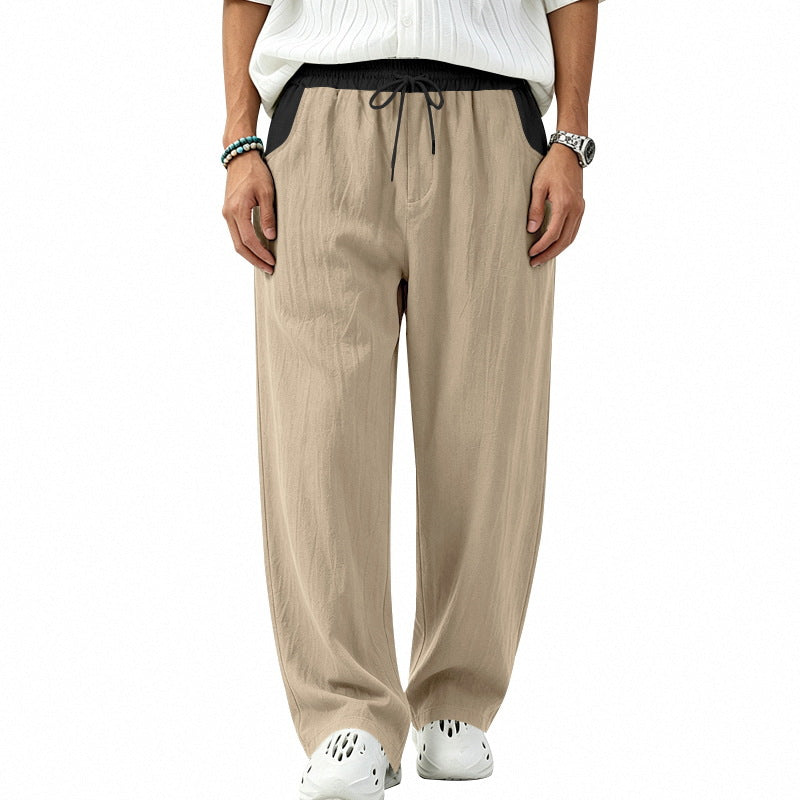 Herren Locker sitzende Leinen-Mischstoff Freizeithose mit Elastischem Tunnelzug und Seitentaschen Shop Nory