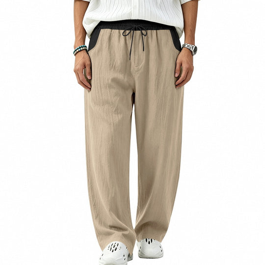 Herren Locker sitzende Leinen-Mischstoff Freizeithose mit Elastischem Tunnelzug und Seitentaschen Shop Nory