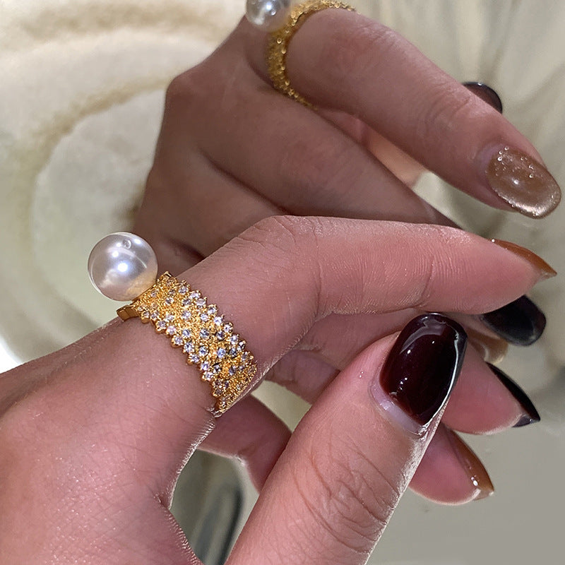 Damen Elegante und funkelnde Ring mit Perle Shop Nory