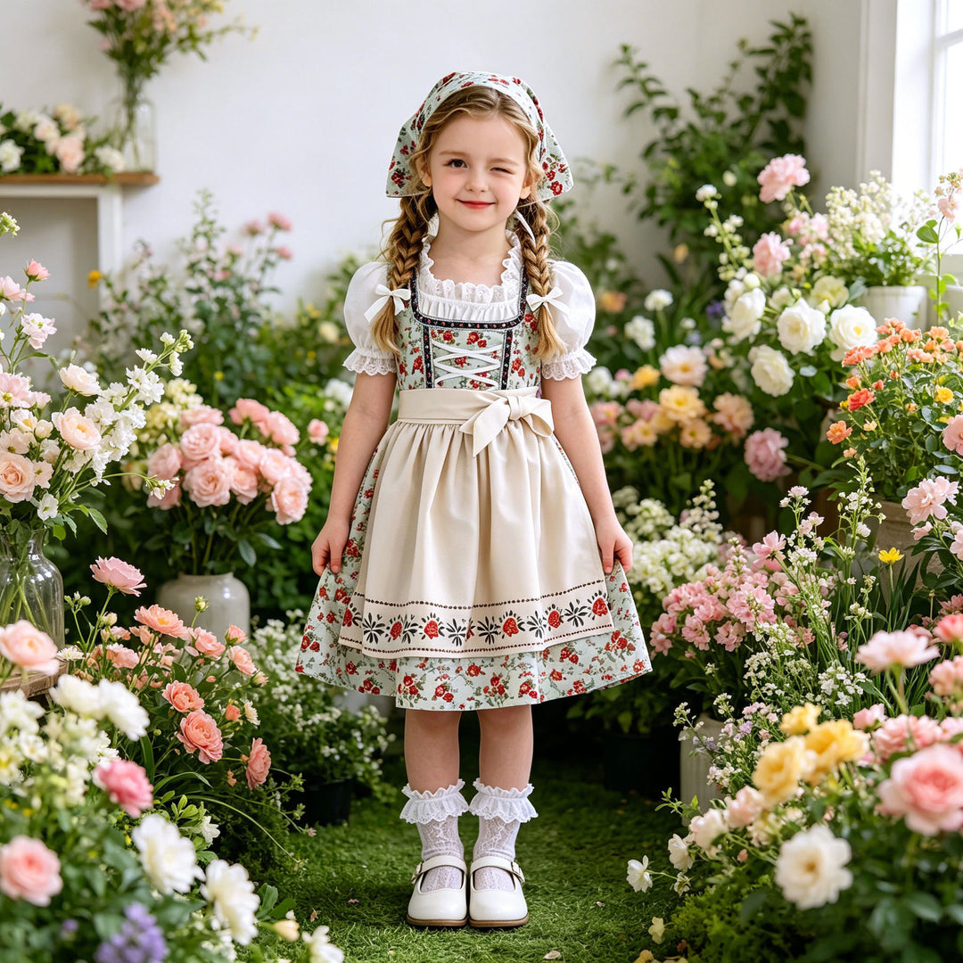 Damen nan Kinderdirndl Trachtenkleid mit Spitzenbluse Schürze und Kopftuch Shop Nory