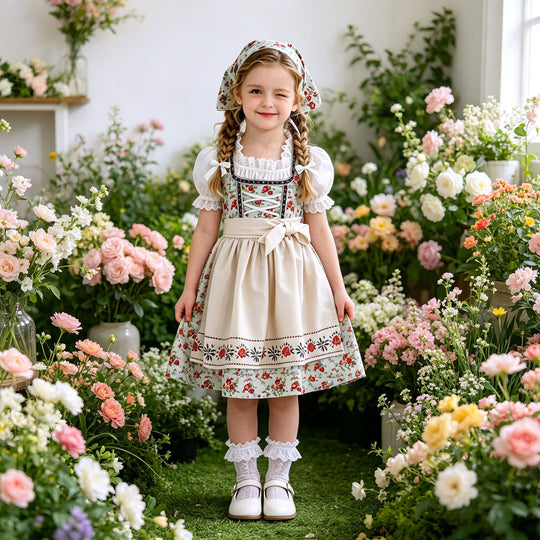 Damen nan Kinderdirndl Trachtenkleid mit Spitzenbluse Schürze und Kopftuch Shop Nory