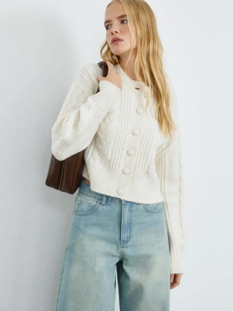 Damen Modischer Grobstrickpullover mit Knopfdetails Shop Nory