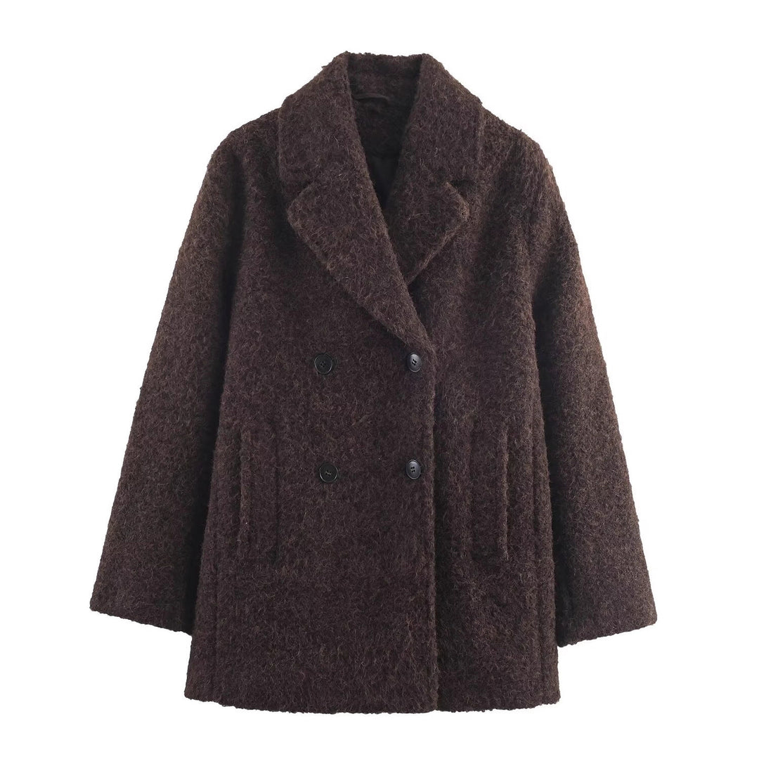 Damen Doppelreihiger Teddy-Mantel mit Schalkragen und aufgesetzten Taschen Shop Nory