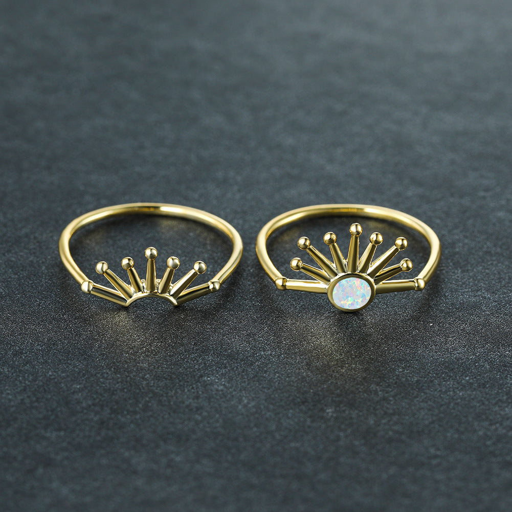 Damen Ring mit kunstvollem Sonnen-Design und schimmerndem Opal Shop Nory