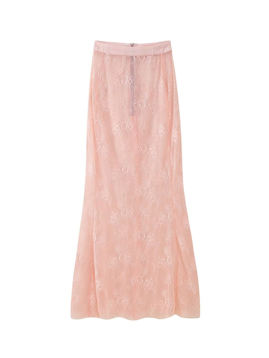 Damen Langer Spitzen‑Maxirock mit elastischem Bund und transparentem Einsatz Shop Nory