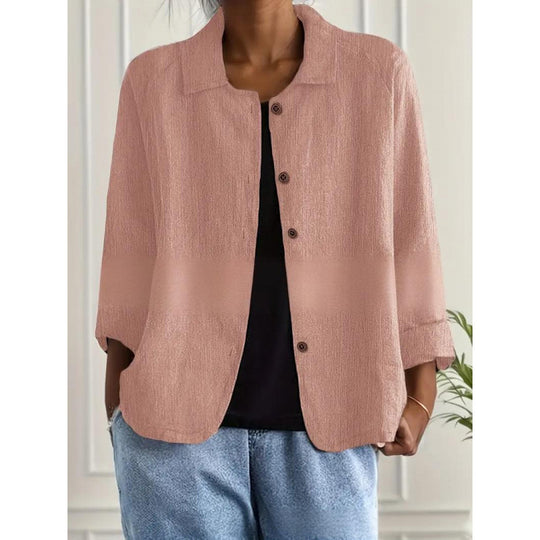 Damen Leichte Leinenoptik-Bluse mit lockerer Passform, 3/4-Ärmeln und Knopfleiste Shop Nory