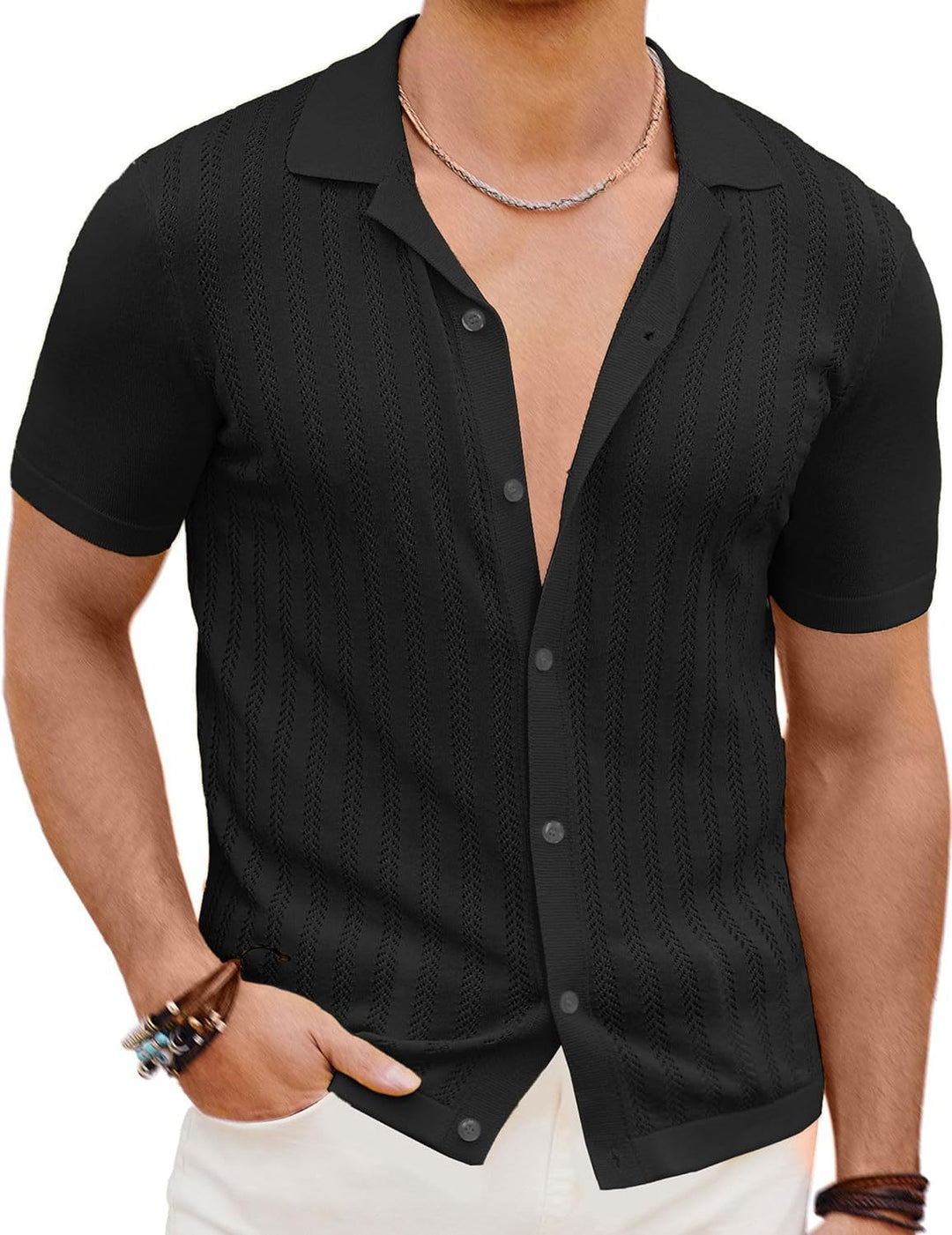 Herren Kurzarm Strickhemd mit strukturiertem Design