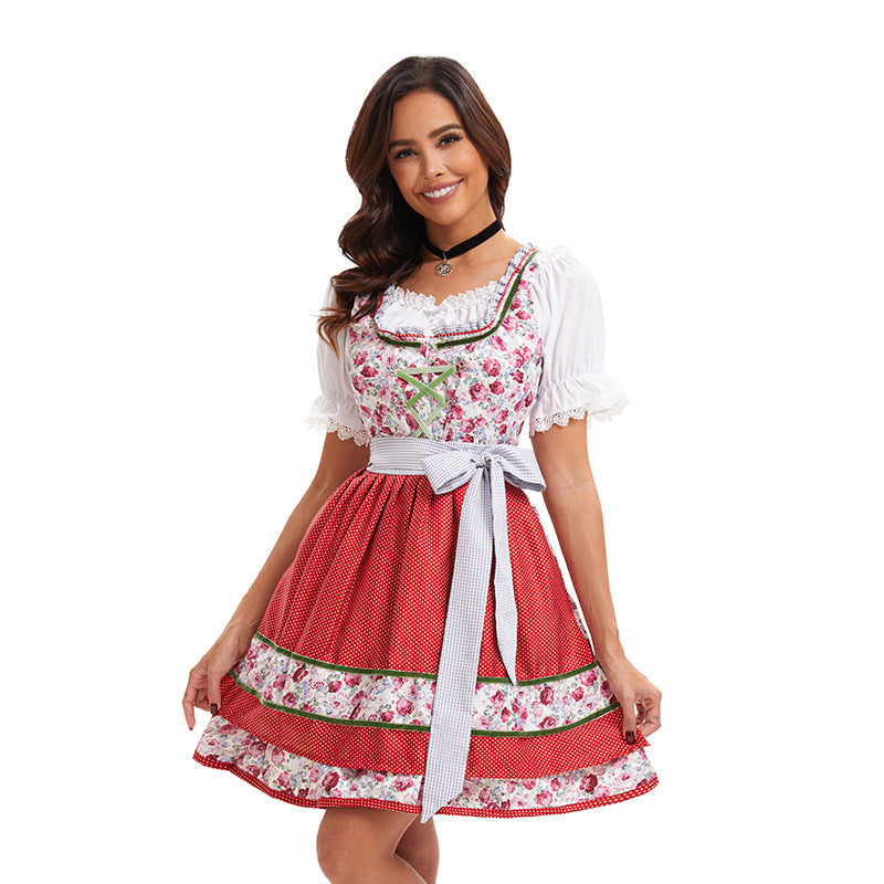 Damen nan kurzes traditionelles Dirndlkleid mit Spitzenbluse, Schnürung und dekorativer Schürze Shop Nory
