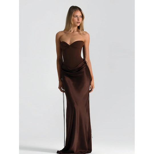 Damen Elegantes Trägerloses Maxikleid mit raffiniertem Drapierungsdesign und schmalem Schnitt
