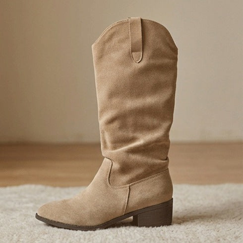 Damen Elegante Wildleder-Stiefel mit leichtem Stretch-Schaft