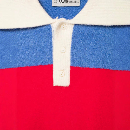 Damen Gestreifter Rugby-Pullover mit Polokragen und kurzem Schnitt Shop Nory
