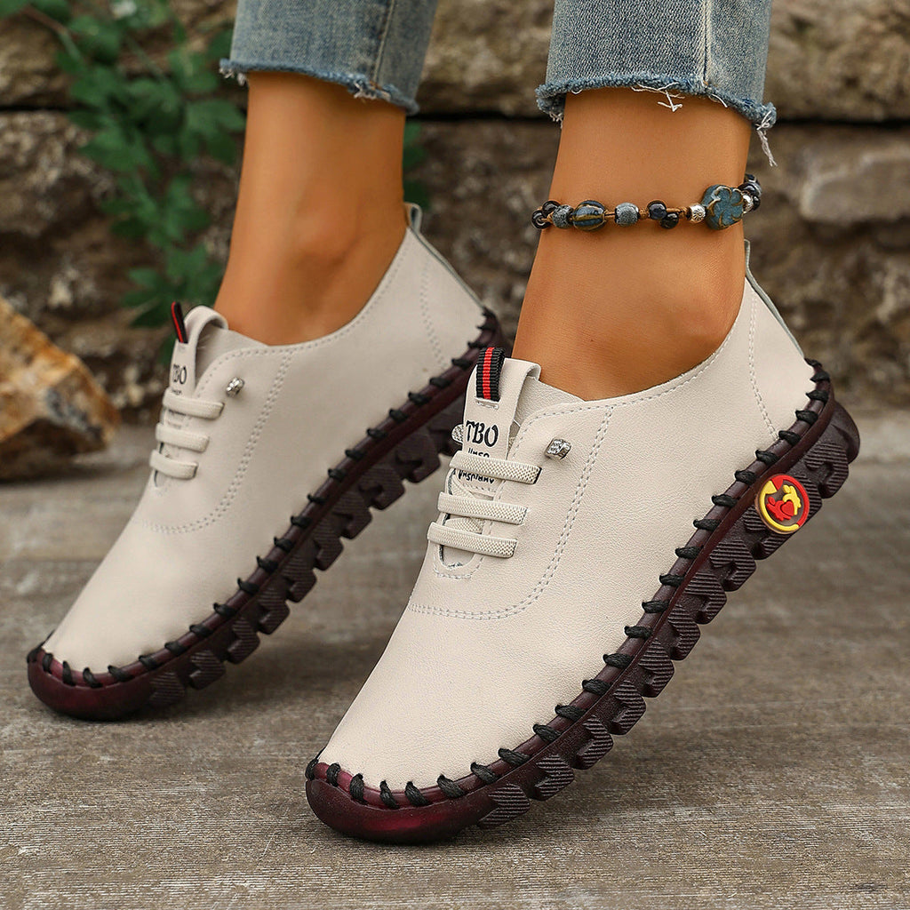 Damen Freizeit-Leder-Sneaker mit elastischen Schnürsenkeln und rutschfester Sohle