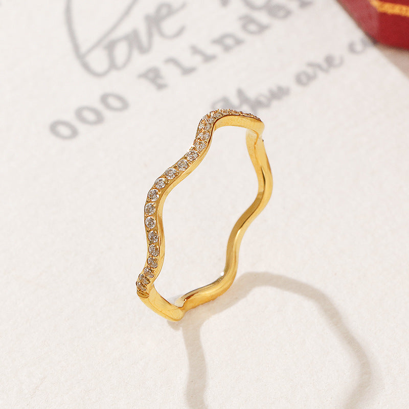 Damen elegante wellenförmige Ring mit funkelnden Kristallen Shop Nory