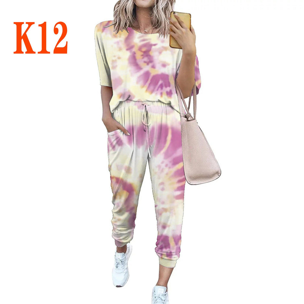 Damen lässiger Jumpsuit mit modischem Batikdesign und praktischen Taschen Shopnory