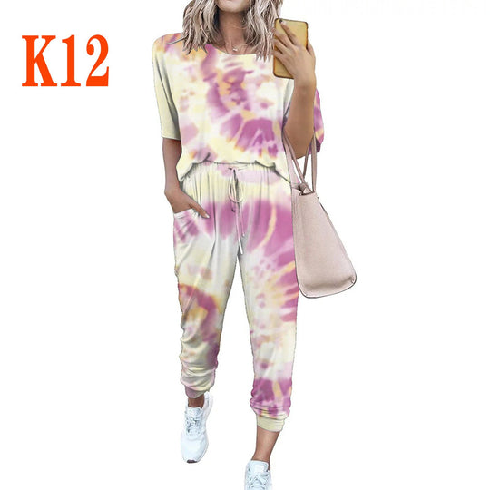 Damen lässiger Jumpsuit mit modischem Batikdesign und praktischen Taschen Shopnory