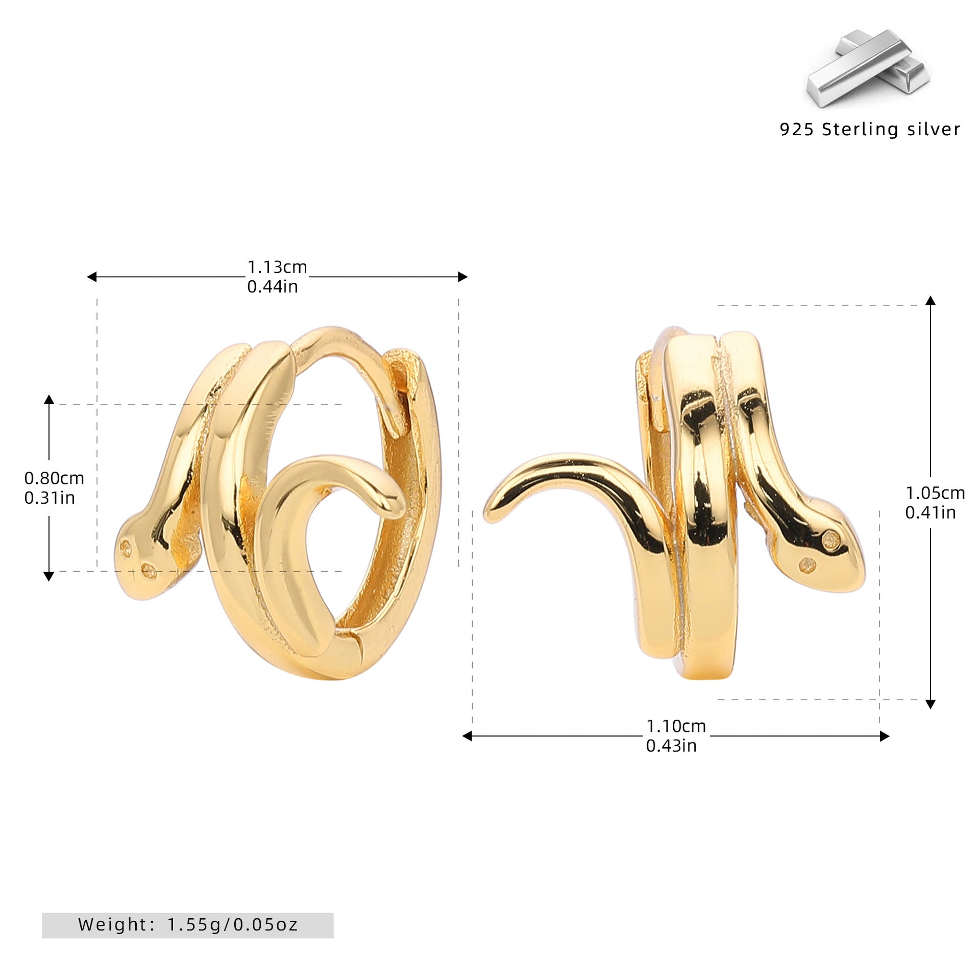 Damen Ohrhänger im kreativen Schlangen-Design aus hochwertigem 925 Sterling Silber Shop Nory