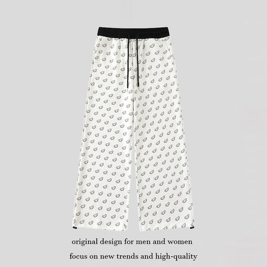 Damen Weite Palazzo-Loungehose mit elastischem Komfortbund, Kordelzug und Allover-Mini-Icon-Print Shop Nory