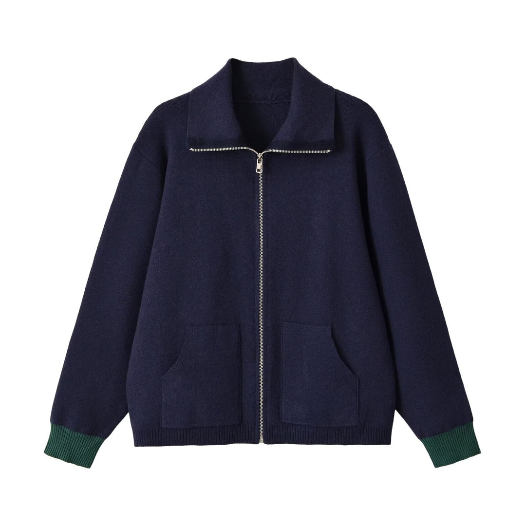 Damen Grobgestrickte Oversize-Zipjacke mit Stehkragen und aufgesetzten Taschen Shop Nory
