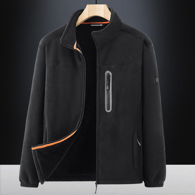 Herren Microfleece-Outdoorjacke mit wasserdichter Brusttasche, Stehkragen und Teddyfleece-Innenfutter Shop Nory