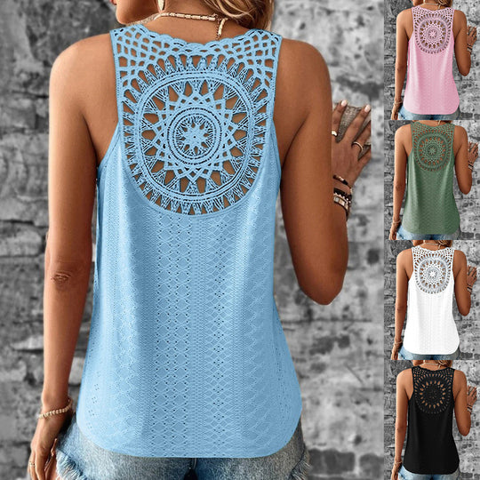 Damen luftiges Häkelshirt mit einzigartigem Rückendetail