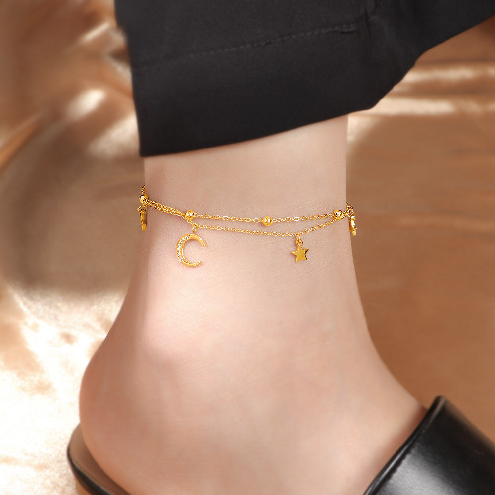 Damen Fußkette mit funkelnden Anhängern und Mond-Design Shop Nory