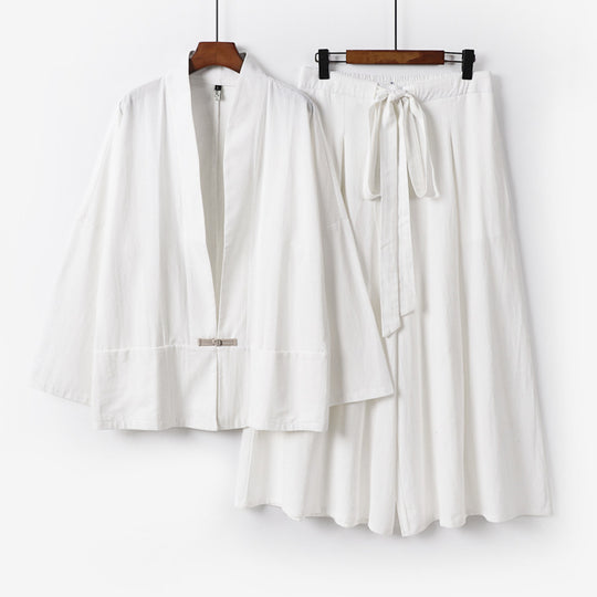 Damen Zen-inspiriertes Kimono-Set aus fließender Viskose mit kurzer Jacke und weiter Culotte-Hose Shop Nory